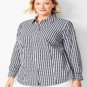 Talbots Black White Cotton Gingham Button Down 3X